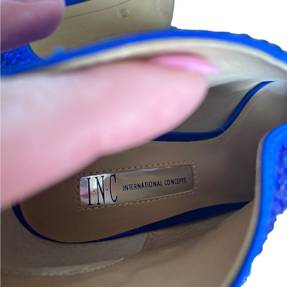 INC International Concepts Blue Rhinestone Peep Toe Booties Heels Size 6.5 - Picture 6 of 6